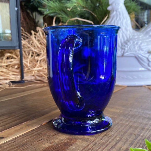 Starbucks Cobalt Blue Glass Starbucks Coffee Etched Footed Handled Mug 16 oz - Picture 2 of 16